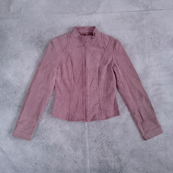 Vintage Jackets & Blazers - Vintage Le Chateau Pink Suede Zip-Front Jacket Motorcycle Jacket